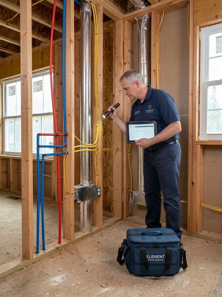 Home inspector placing radon device