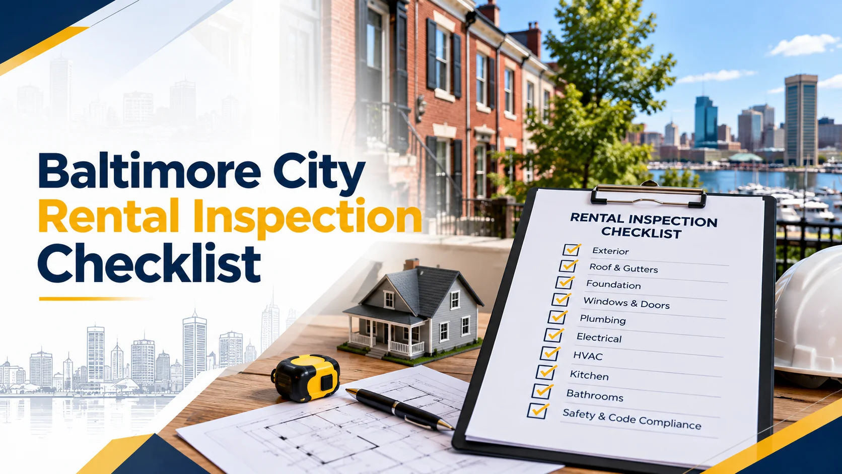 Baltimore City rental inspection checklist – inspector checking a rowhome rental unit